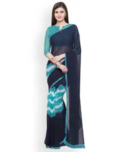 Shaily Navy Blue & Turquoise Blue Pure Georgette Printed Saree