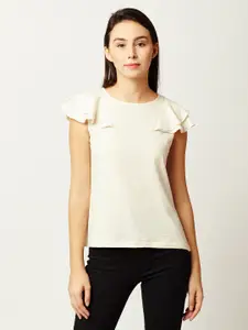 Miss Chase Women Off-White Solid Pure Cotton Top