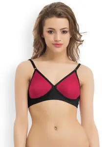 Clovia Black & Pink Solid Non-Wired Non Padded T-shirt Bra BR0240P13