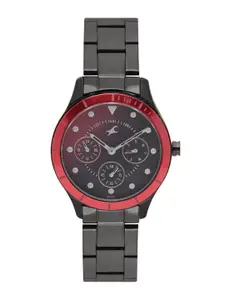 Fastrack Women Black & Maroon Analogue Watch 6163KM02_OR