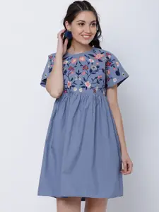 Tokyo Talkies Women Grey Printed Fit and Flare Dress