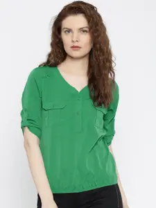 Harpa Women Green Solid Shirt Style Top