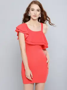 Veni Vidi Vici Women Coral Pink Solid Bodycon Dress