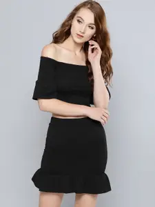 Veni Vidi Vici Women Black Solid Bodycon Two-Piece Dress