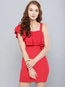 Veni Vidi Vici Women Red Solid One-Shoulder Bodycon Dress