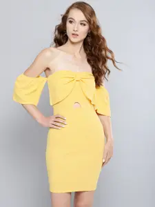 Veni Vidi Vici Women Yellow Solid Bodycon Bardot Dress