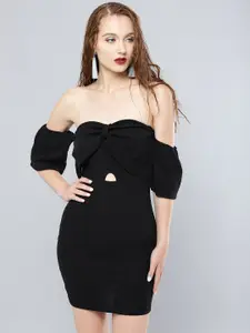 Veni Vidi Vici Women Black Solid Off Shoulder Bodycon Dress