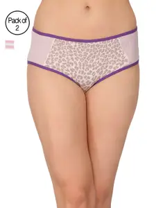 Clovia Pack of 2 Cotton Mid Waist Hipster Panty with Lace Sides