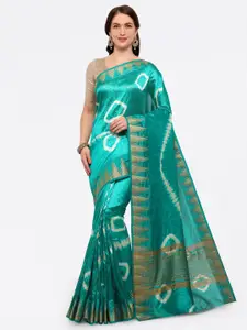 Saree mall Sea Green Silk Blend Printed Bandhani Saree