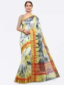 Saree mall Grey & Yellow Silk Blend Printed Bandhani Saree