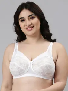Enamor Women White Non-Padded Non-Wired Full Support Lace Bra With Sectioned Cups - FB06