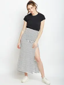 Berrylush Black & White Striped Straight Pencil Skirt