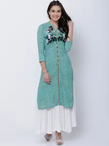 Vishudh Women Blue Printed Straight Kurta