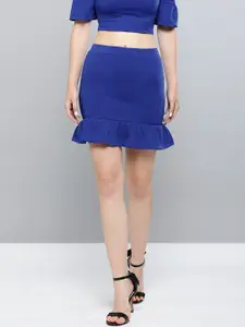 Veni Vidi Vici Women Blue Solid Trumpet Skirt