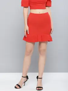 Veni Vidi Vici Women Red Solid Trumpet Skirt