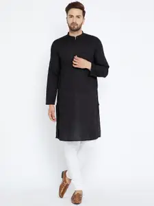 even Men Black Solid A-Line Kurta