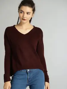Roadster Women Maroon Solid Pullover