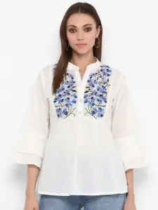 Bhama Couture White Floral Embroidered Pure Cotton Top