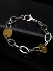 Dare by Voylla Silver-Toned Stainless Steel Silver-Plated Handcrafted Link Bracelet