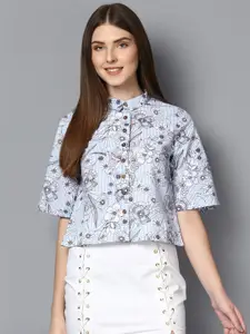 STREET 9 Women White & Blue Regular Fit Printed Casual Shirt