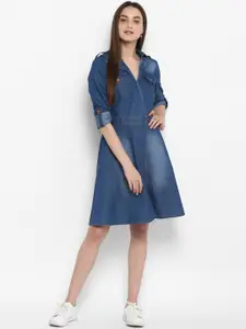 StyleStone Women Blue Solid Denim Shirt Dress