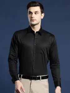 Hancock Men Black Slim Fit Solid Formal Shirt