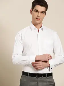 Hancock Men White Solid French Cuff Slim Fit Pure Cotton Formal Shirt