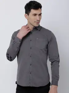 LOCOMOTIVE Men Grey Slim Fit Solid Casual Shirt