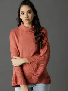 Roadster Women Peach-Coloured Solid Pullover