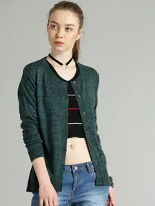 Roadster Women Teal Green Solid Cardigan Sweater