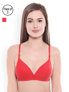 Bodycare Red Solid Pack of 2 Non-Wired Lightly Padded T-shirt Bra E6552RED