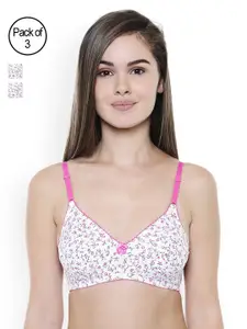 Bodycare Pack of 3 Off-White Floral Print Bras E1553WWW