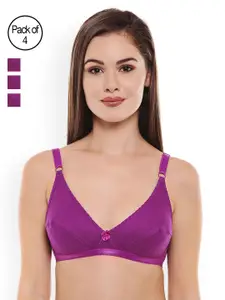 BODYCARE Pack of 4 Purple Solid Non-Wired Non-Padded Everyday Bras E1507D