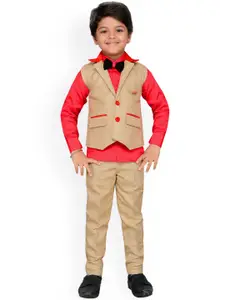Aj DEZInES Boys Red & Beige Solid Shirt with Trousers & Waistcoat