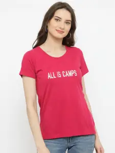 plusS Women Pink Printed Round Neck T-shirt
