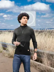 Roadster Men Charcoal Grey & Black Colourblocked Pullover