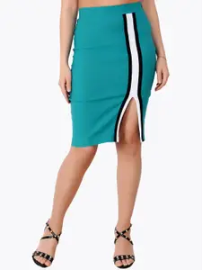 Cation Green Solid Pencil Skirt