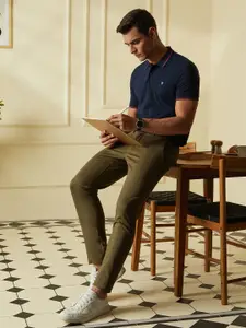 Van Heusen Sport Men Navy Solid Polo Collar Pure Cotton T-shirt