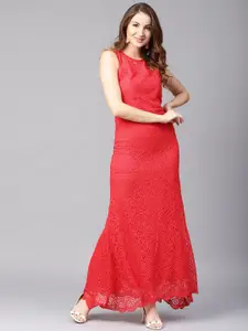 Athena Women Red Lace Maxi Dress