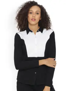 Campus Sutra Women Black Regular Fit Solid Casual Shirt