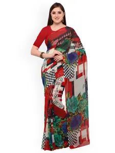 Blissta Red & Multicoloured Printed Saree