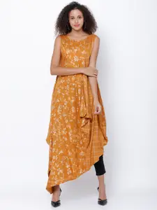 Vishudh Women Mustard Yellow Printed Asymmetric A-Line Kurta