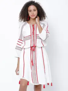 Tokyo Talkies Women White Solid Blouson Dress