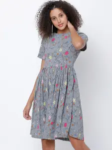 Tokyo Talkies Women Grey Printed Fit and Flare Dress