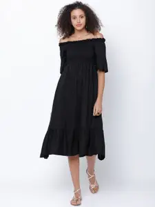 Tokyo Talkies Women Black Solid Fit and Flare Dress