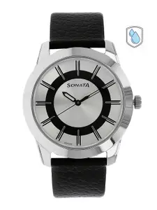 Sonata Men Silver-Toned & Black Analogue Watch NK7924SL06