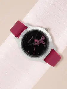 Sonata Women Pink & Black Analogue Watch NK87019SP01