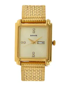 Sonata Men Champagne Analogue Watch NK7053YM07