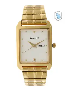 Sonata Men Gold-Toned & White Analogue Watch