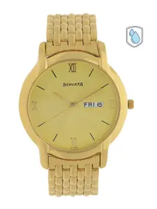 Sonata Office Wear Men Gold Analogue watch NK7954YM02